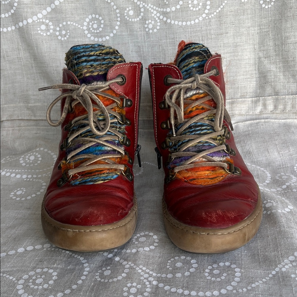 Josef Seibel Maren leather red with colored yarn boots   Arch Support 37, 6